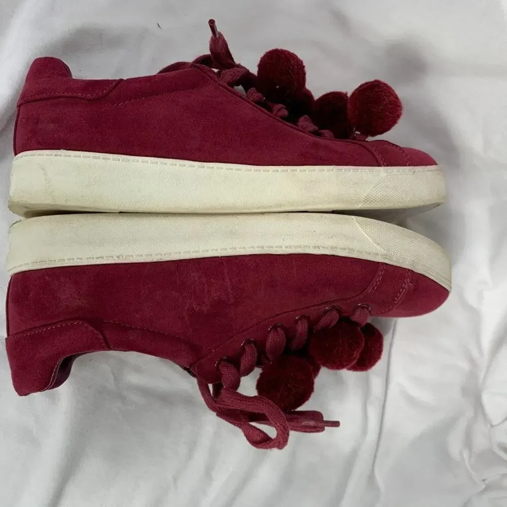 Sam Edelman Circus Carmela Womens Size 7 Sneaker Cranberry Shoes Pom Poms